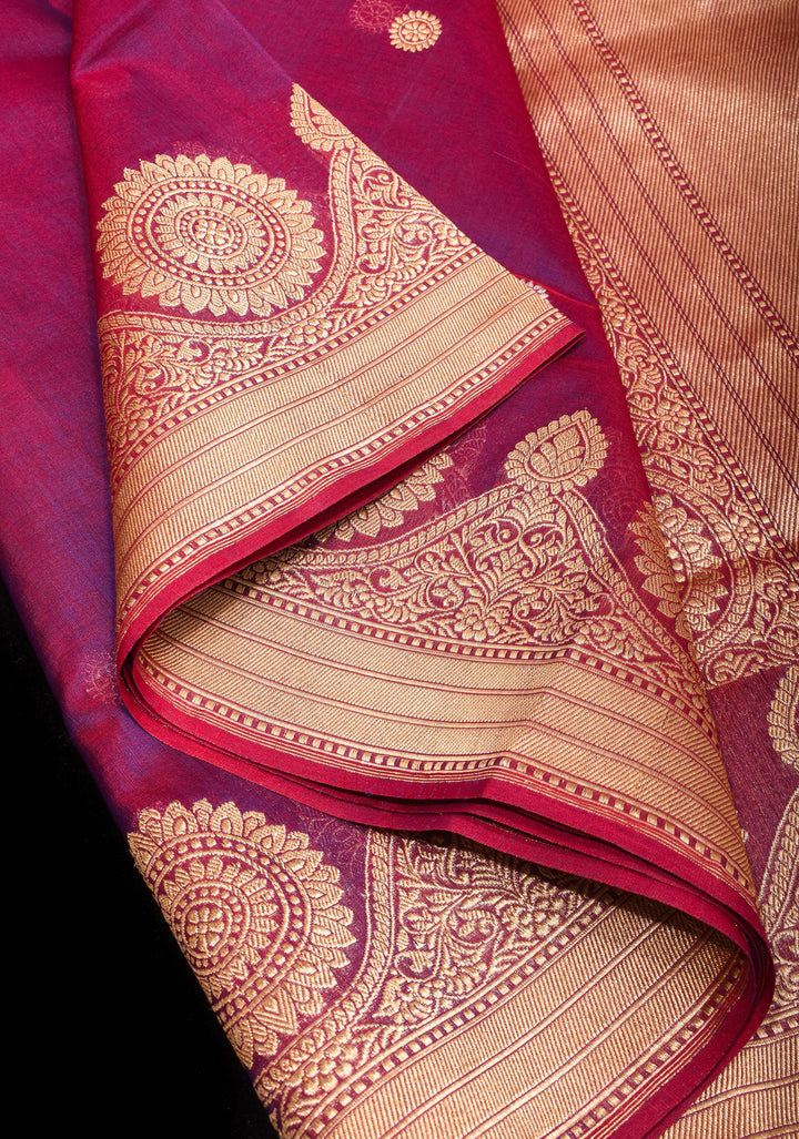 Purple Dual Tone Pure Banarasi Kora Silk Saree with Sona Rupa Buttas and Zari Border | SILK MARK CERTIFIED