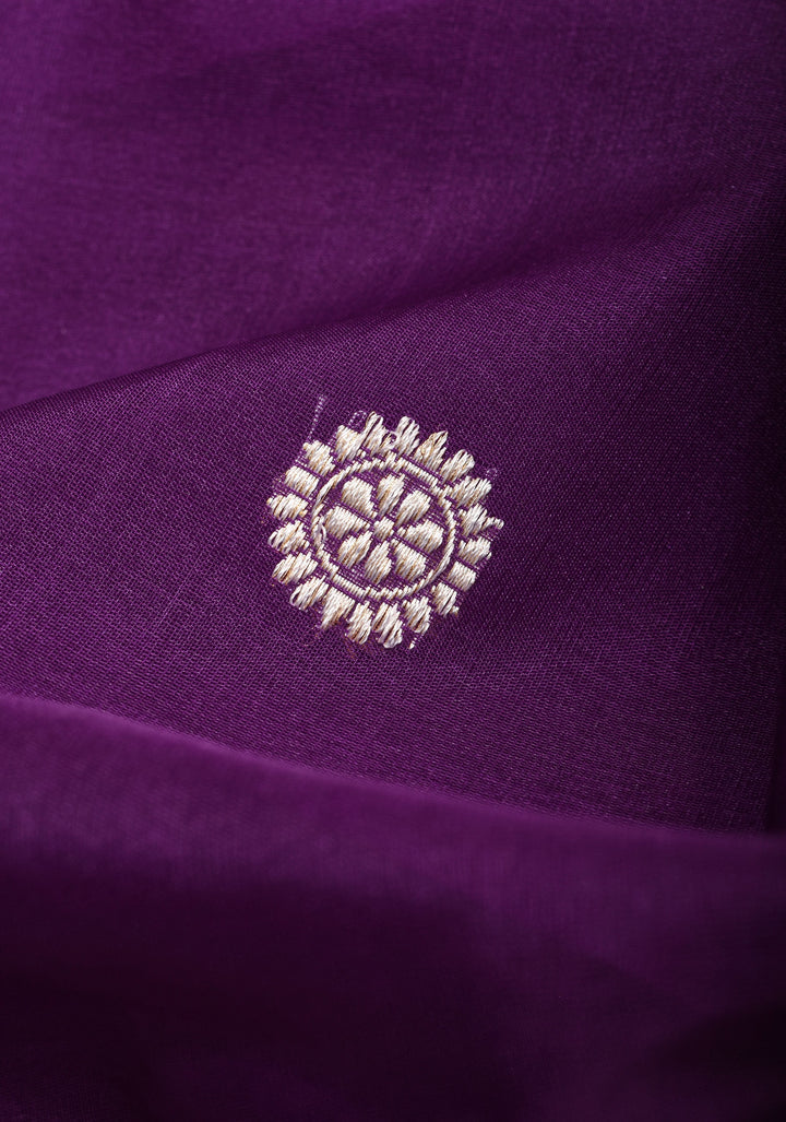 Dark Purple Tone Gorgeous Pure Banarasi Kora Silk Saree with Sona Rupa Floral Buttas  | SILK MARK CERTIFIED
