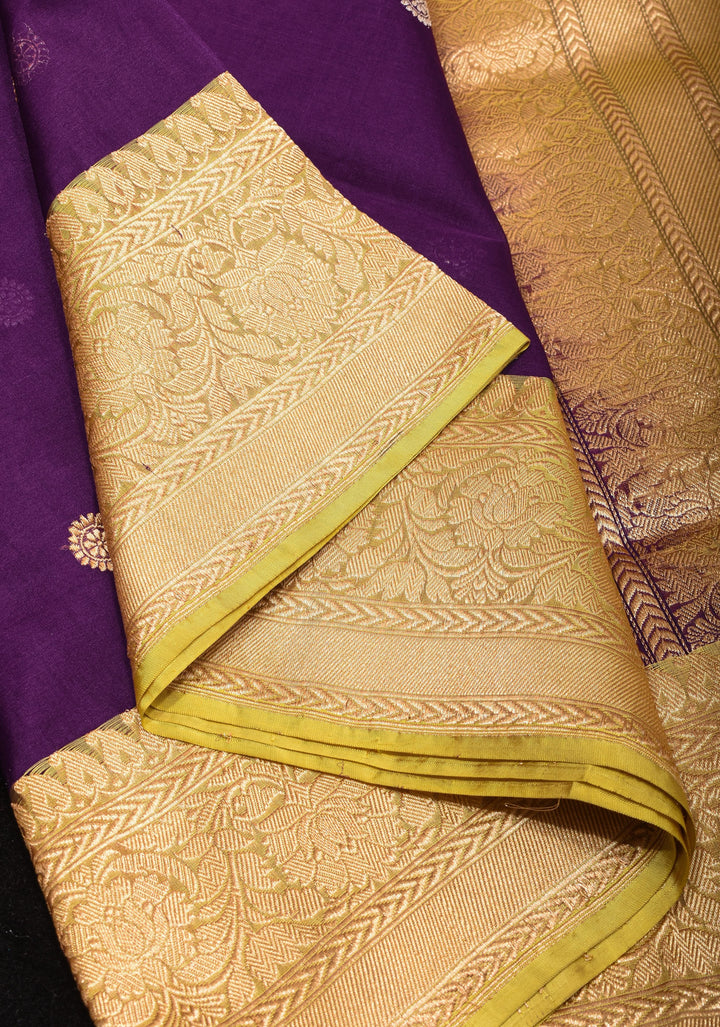 Dark Purple Tone Gorgeous Pure Banarasi Kora Silk Saree with Sona Rupa Floral Buttas  | SILK MARK CERTIFIED
