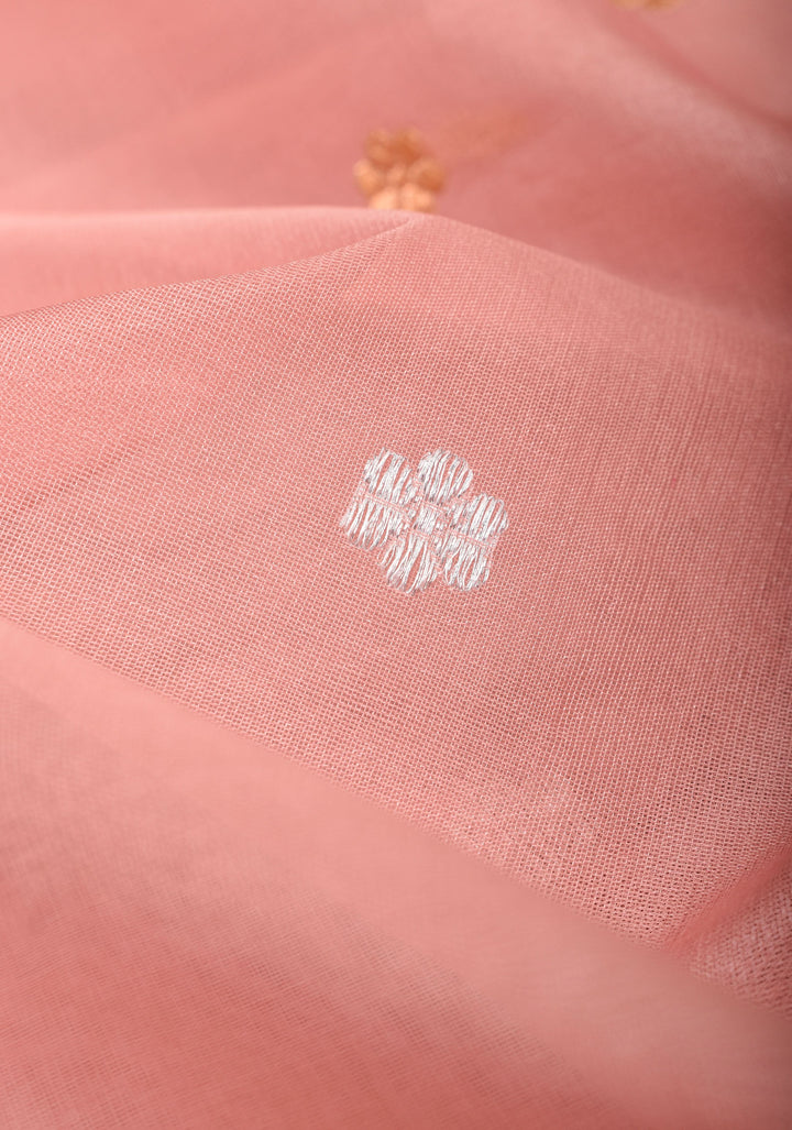 Dusty Rose Pure Banarasi Kora Silk Saree with Chunri Buttas and Paisley Grand Pallu | SILK MARK CERTIFIED
