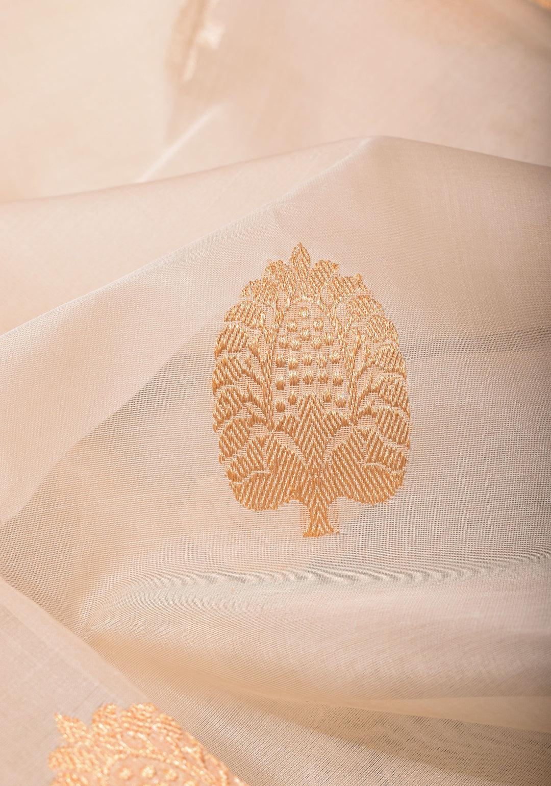 Ivory and Brown Pure Gorgeous Banarasi Kora Silk Saree with Sona Rupa Kadhuwa motifs | SILK MARK CERTIFIED