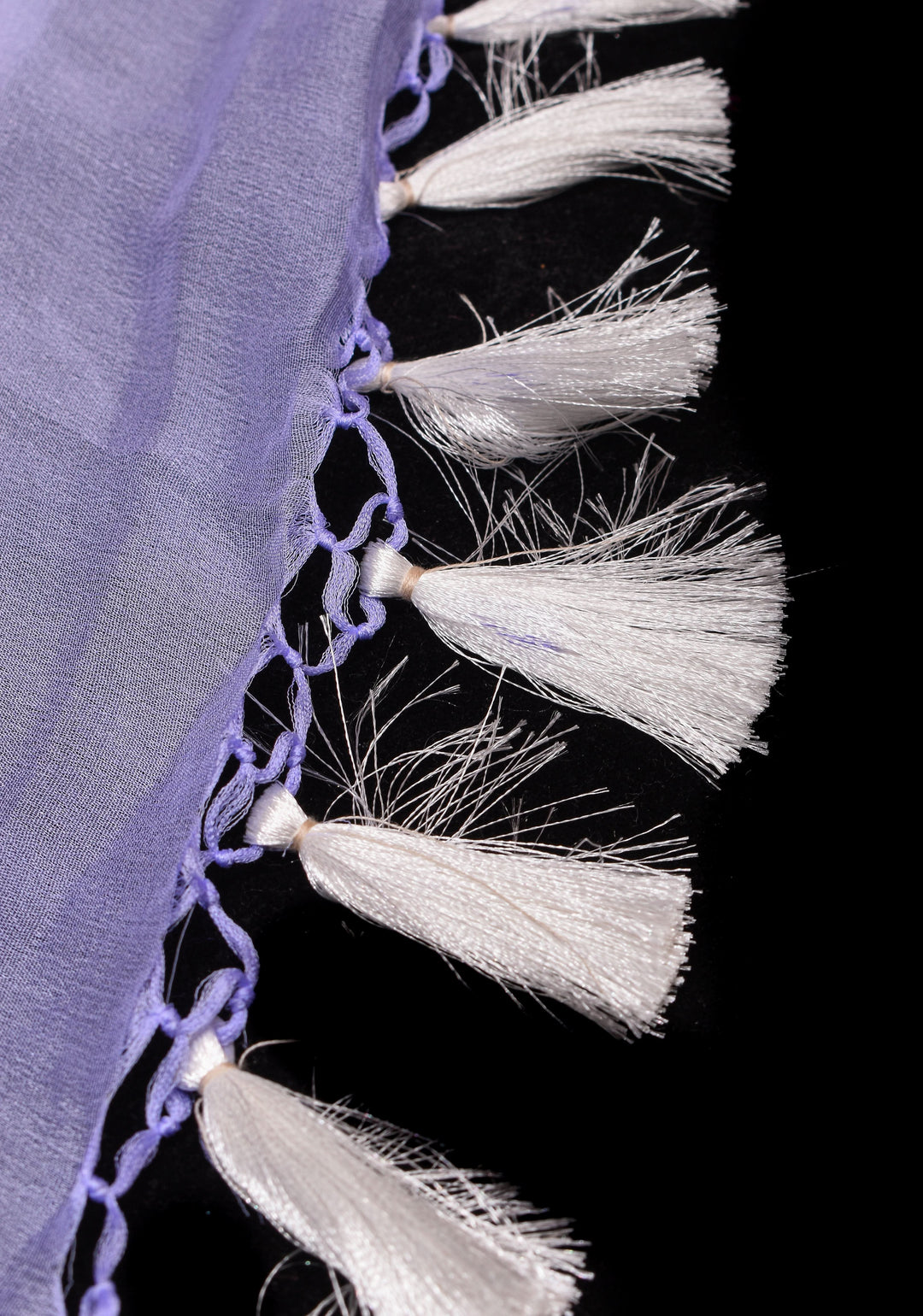 Pure Silk Chiffon Saree in periwinkle Blue with Hand Brush Dye Silver Tone Zari Buttas & Zari Border | SILK MARK CERTIFIED