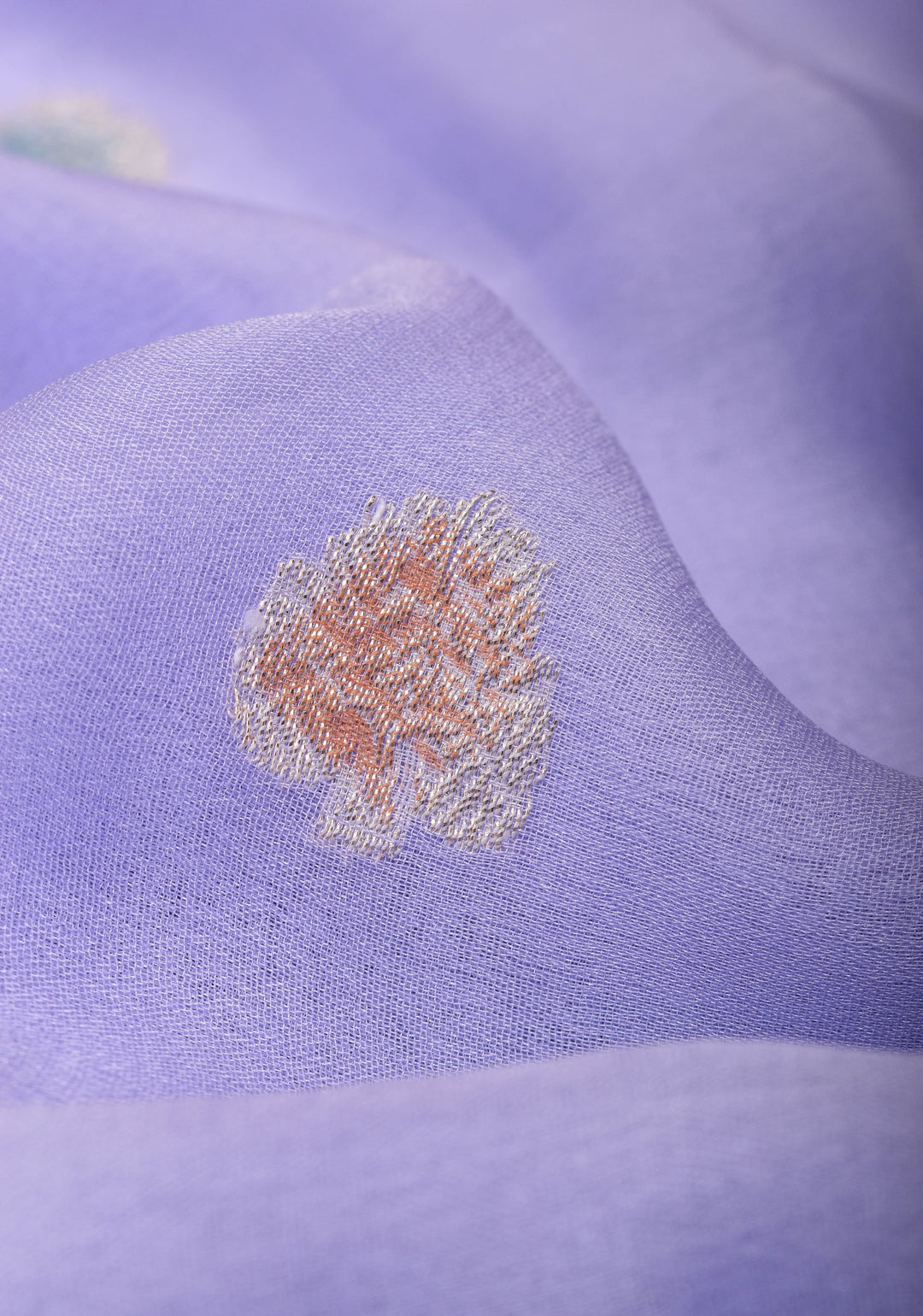 Pure Silk Chiffon Saree in periwinkle Blue with Hand Brush Dye Silver Tone Zari Buttas & Zari Border | SILK MARK CERTIFIED