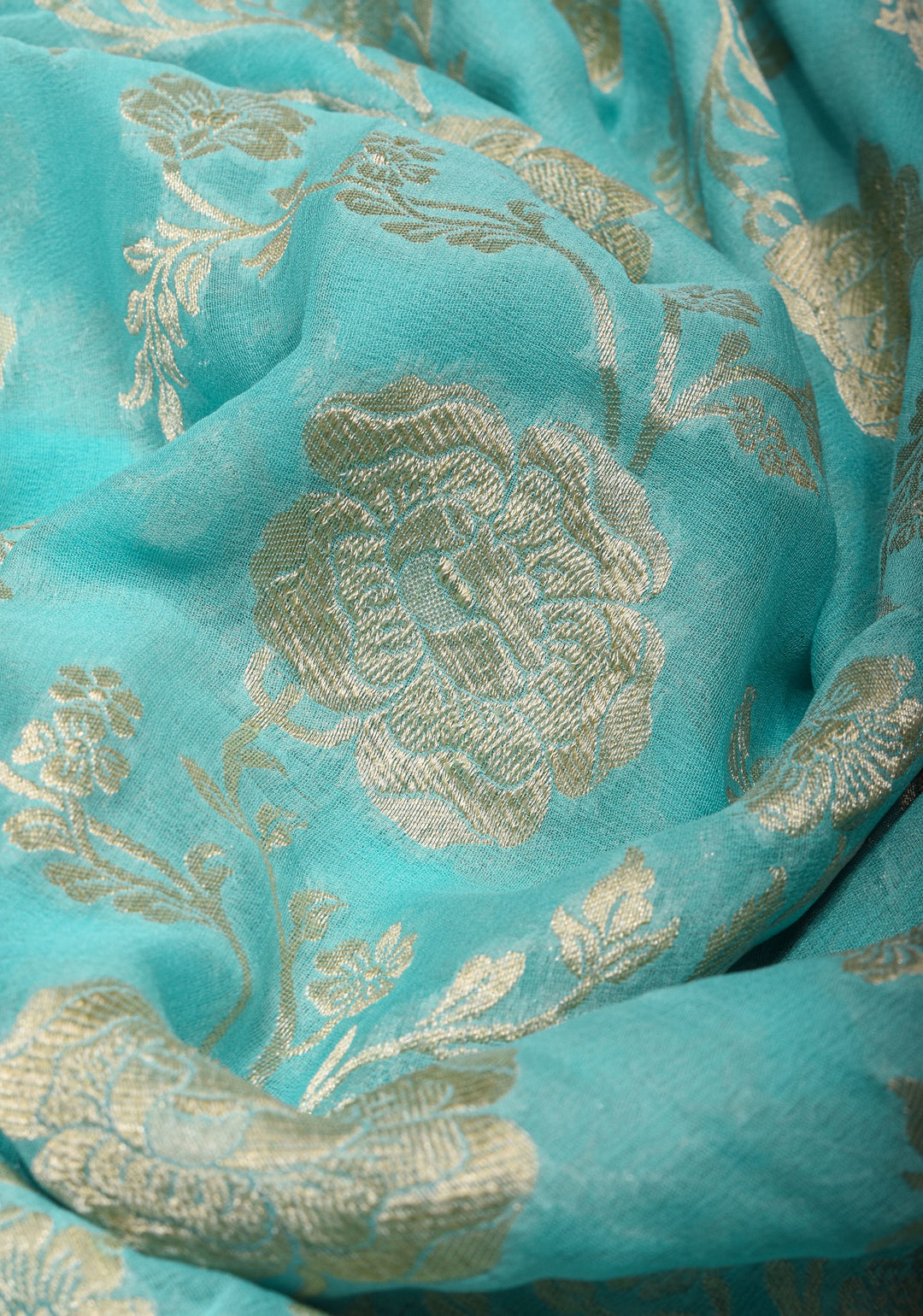Baby Blue Banarasi Silk Georgette  Saree with Floral Border | SILK MARK CERTIFIED