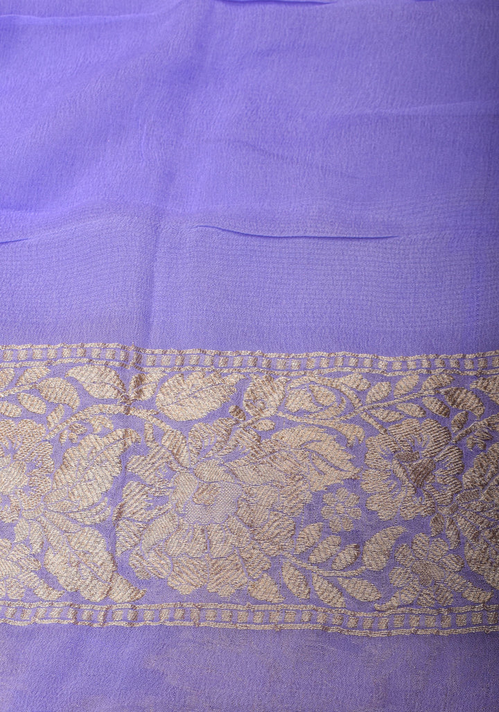 Lilac Pure Banarasi Silk Chiffon Saree with Floral Jaal and Border | SILK MARK CERTIFIED