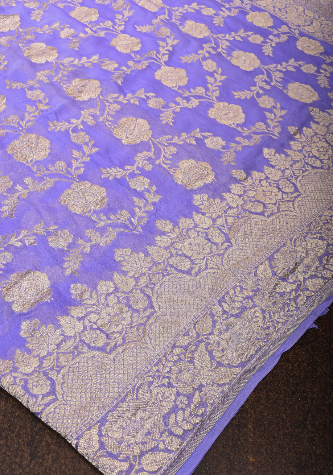Lilac Pure Banarasi Silk Chiffon Saree with Floral Jaal and Border | SILK MARK CERTIFIED