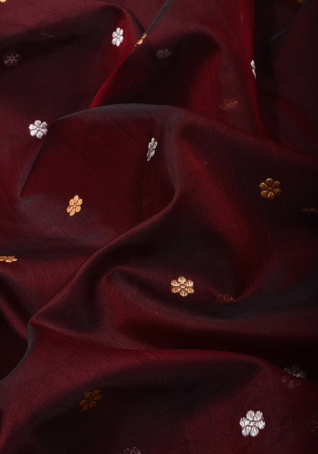 Exquisite Pure Banarasi  Kora Silk Saree in Burgandy with Sona Rupa Butta and Zari Border | SILK MARK CERTIFIED