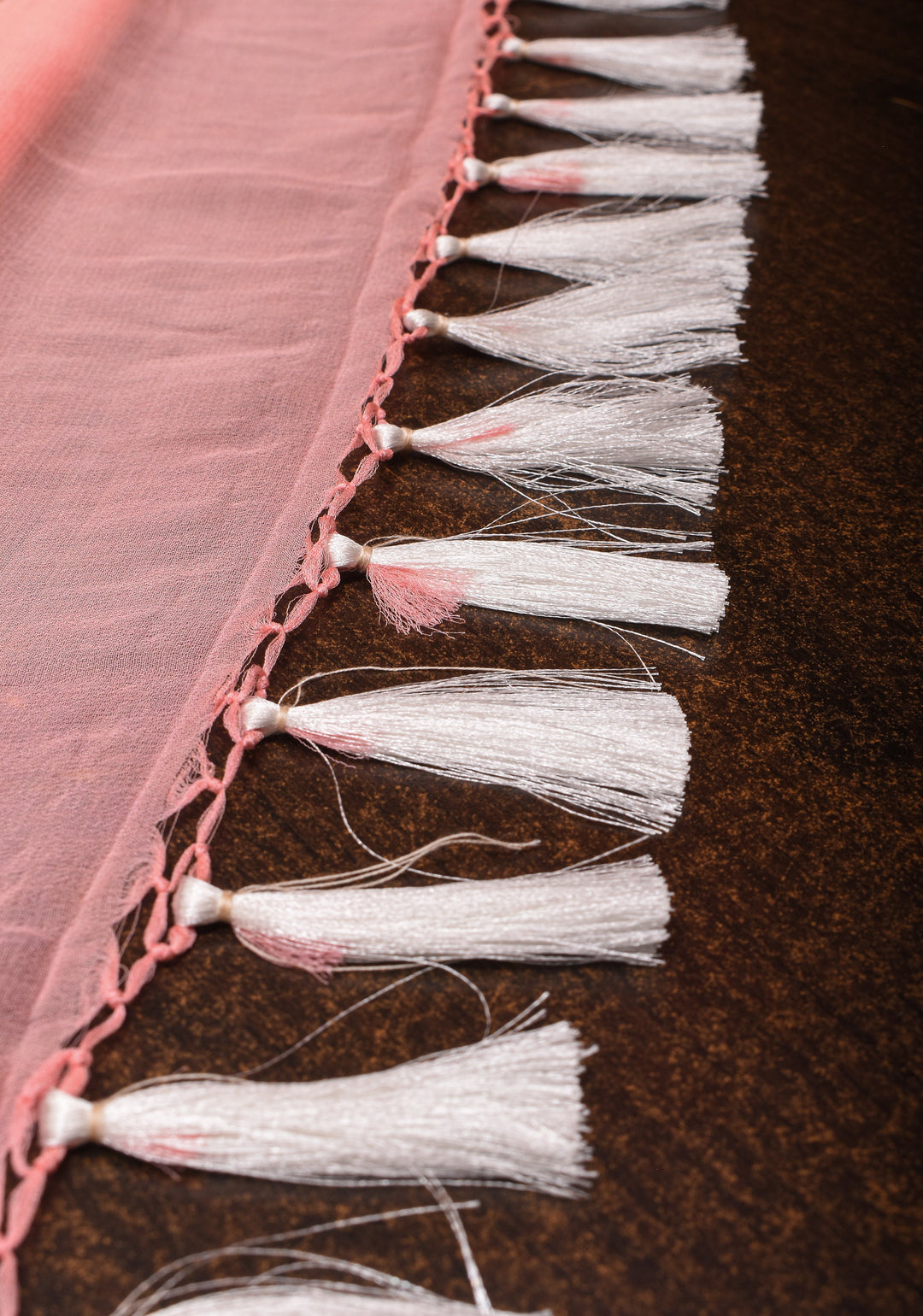 Peach Pure Silk Chiffon Saree with Silver Tone Zari Buttas and Border| SILK MARK CERTIFIED