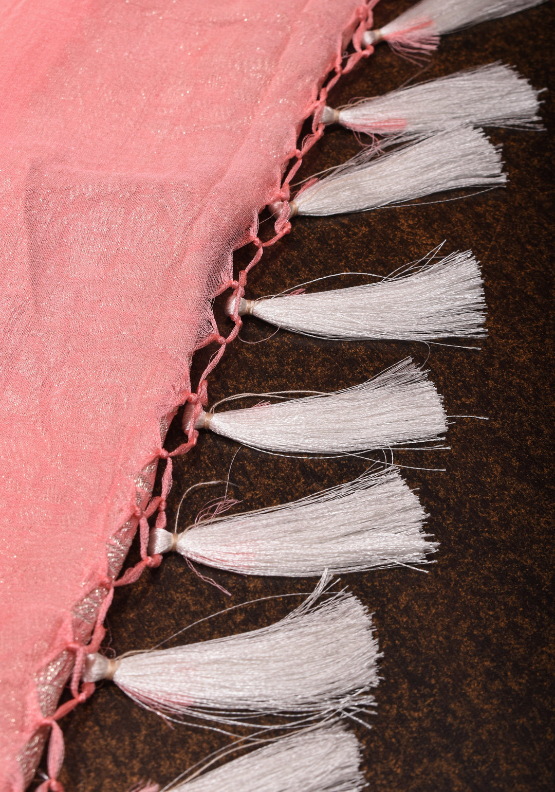 Peach Pure Silk Chiffon Saree with Silver Tone Zari Buttas and Border | SILK MARK CERTIFIED