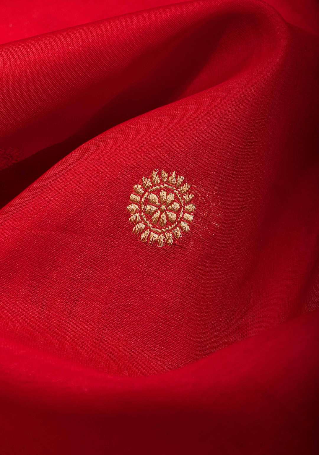 Red Pure Banarasi Kora Silk Saree with Sona Rupa Butta and Scallop Border | SILK MARK CERTIFIED