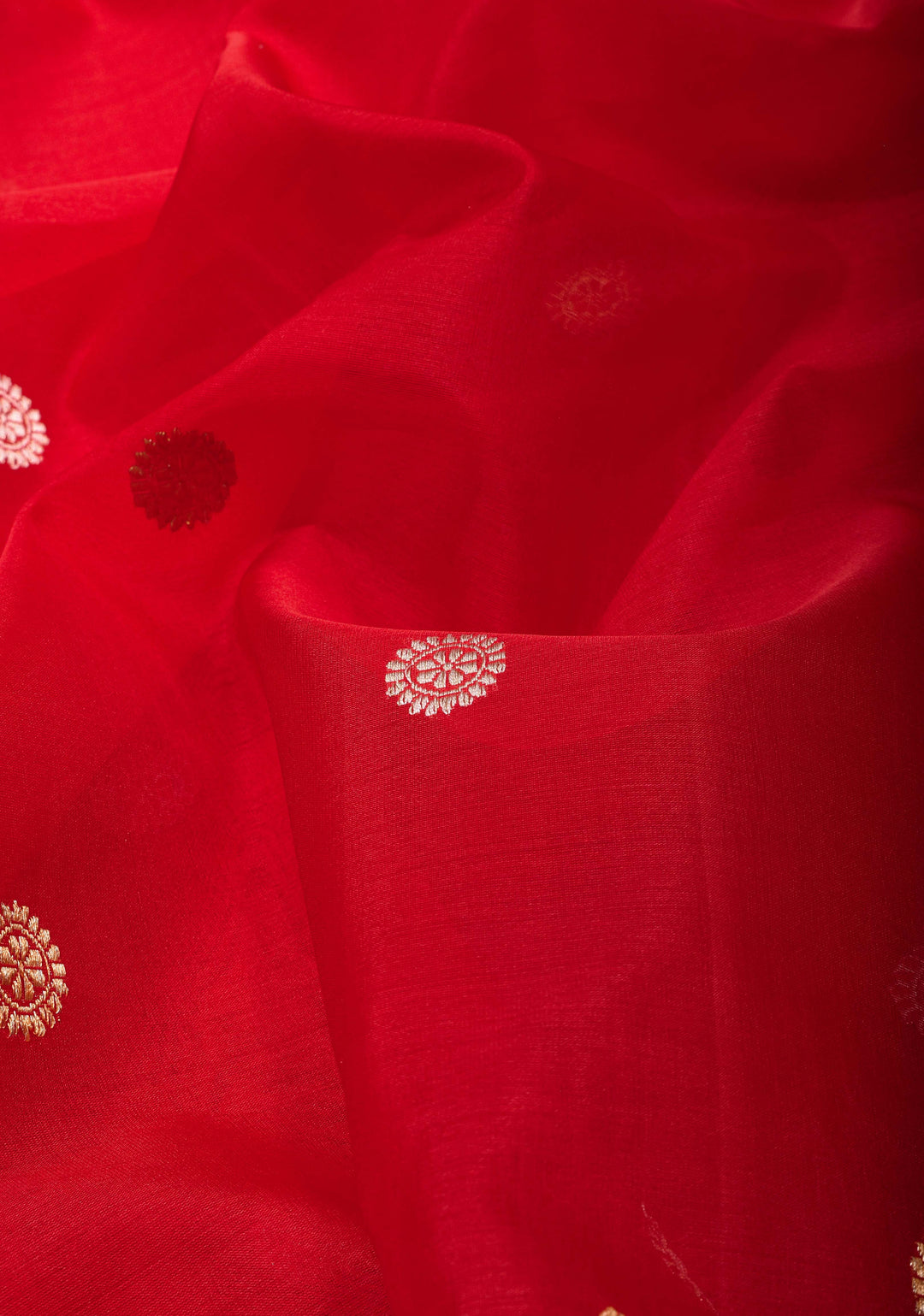 Red Pure Banarasi Kora Silk Saree with Sona Rupa Butta and Scallop Border | SILK MARK CERTIFIED