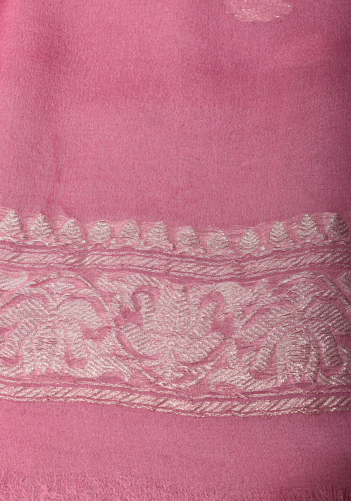Baby Pink Pure Silk Chiffon Saree with Silver Tone Zari Buttas and Border | SILK MARK CERTIFIED