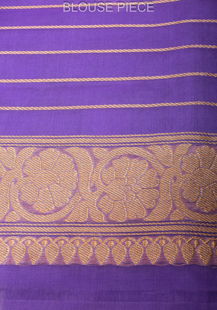 Lilac Banarasi Kora Silk Saree with Sona Rupa Chand Tara Buttas and Zari Border | SILK MARK CERTIFIED