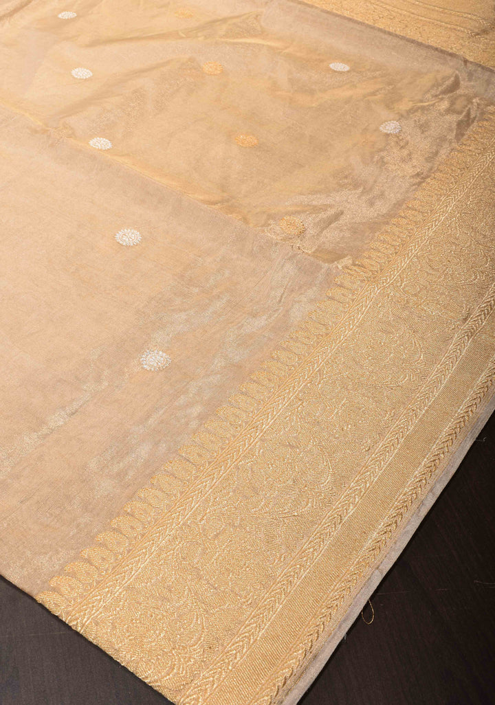 Exquisite Pure Banarasi  Tissue Silk Saree in Gold with Sona Rupa Motifs and Zari Border | SILK MARK CERTIFIED