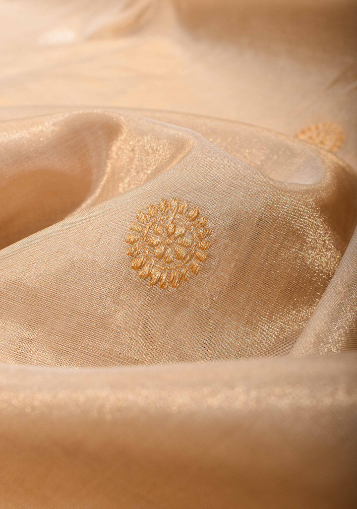 Exquisite Pure Banarasi  Tissue Silk Saree in Gold with Sona Rupa Motifs and Zari Border | SILK MARK CERTIFIED