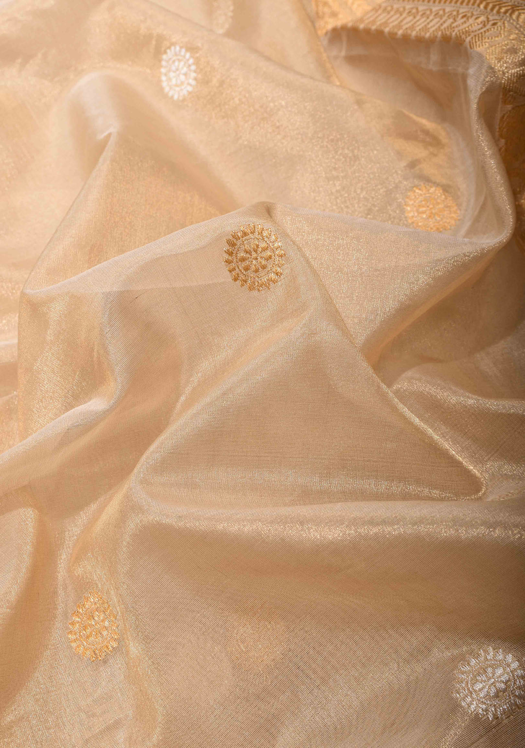 Exquisite Pure Banarasi  Tissue Silk Saree in Gold with Sona Rupa Motifs and Zari Border | SILK MARK CERTIFIED