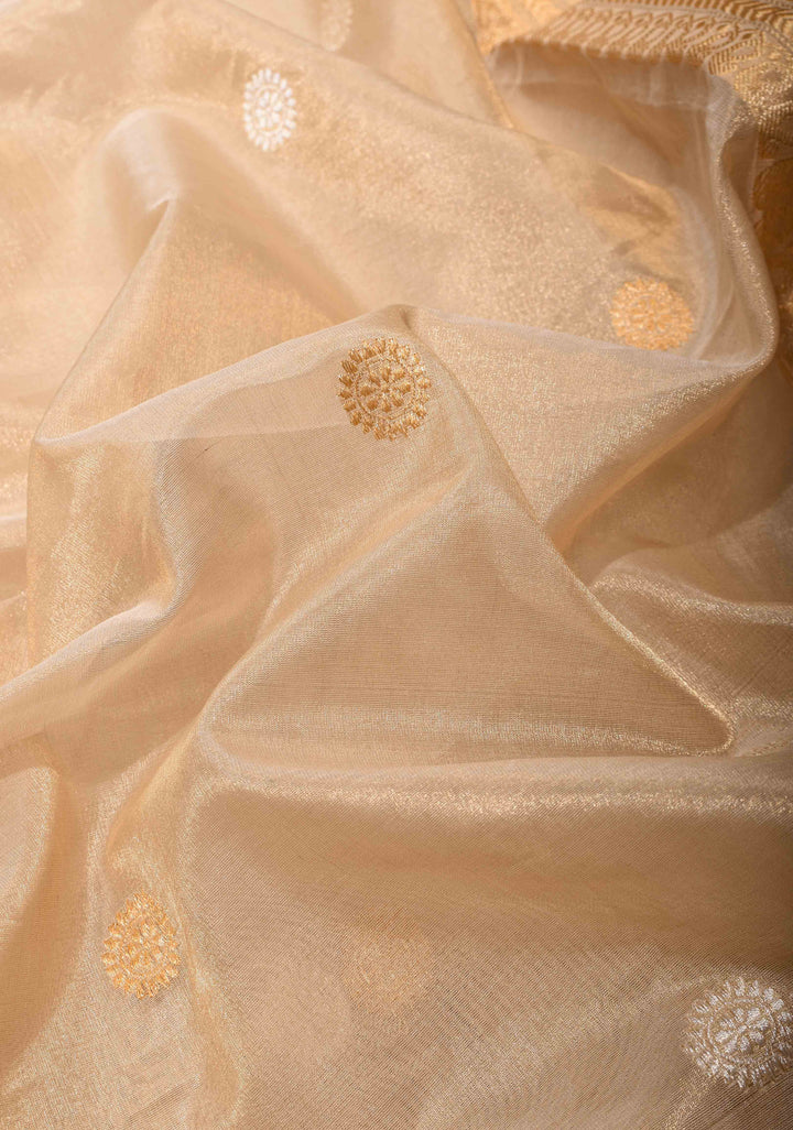 Exquisite Pure Banarasi  Tissue Silk Saree in Gold with Sona Rupa Motifs and Zari Border | SILK MARK CERTIFIED