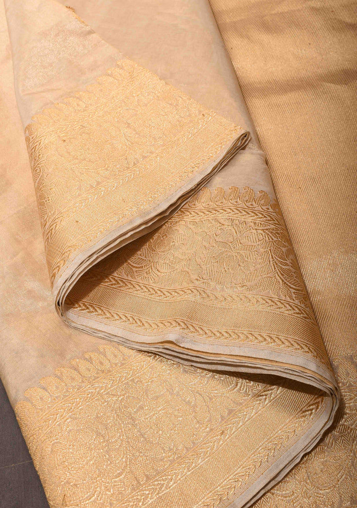 Exquisite Pure Banarasi  Tissue Silk Saree in Gold with Sona Rupa Motifs and Zari Border | SILK MARK CERTIFIED