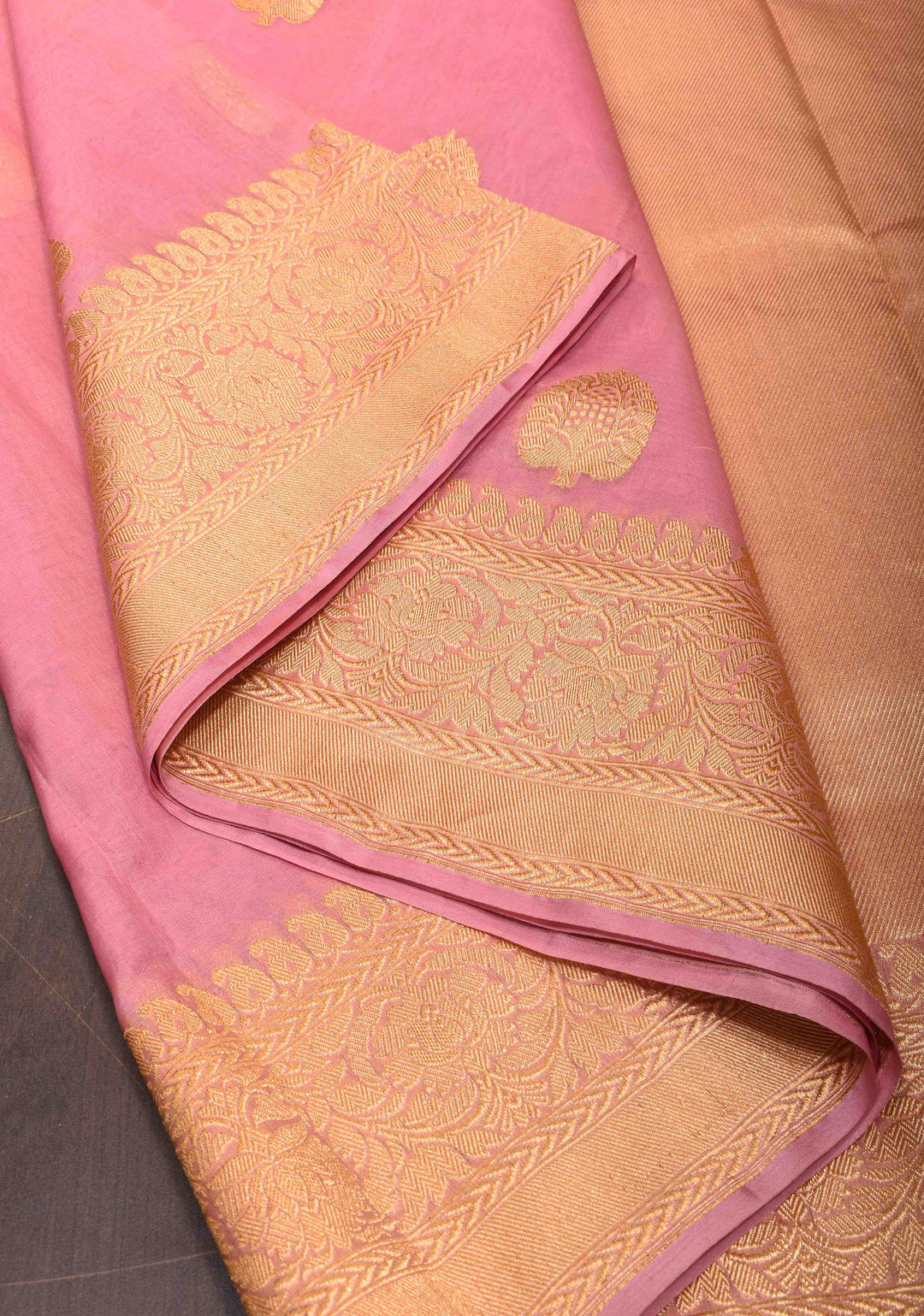 Thistle Pink Banarasi Kora Silk Saree with Sona Rupa Chand Tara Buttas | SILK MARK CERTIFIED