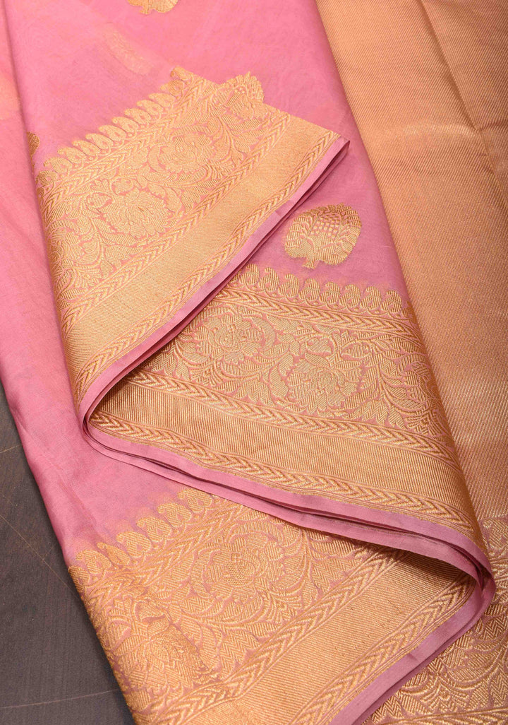 Thistle Pink Banarasi Kora Silk Saree with Sona Rupa Chand Tara Buttas | SILK MARK CERTIFIED