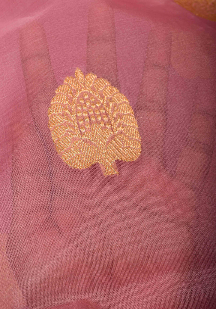Thistle Pink Banarasi Kora Silk Saree with Sona Rupa Chand Tara Buttas | SILK MARK CERTIFIED