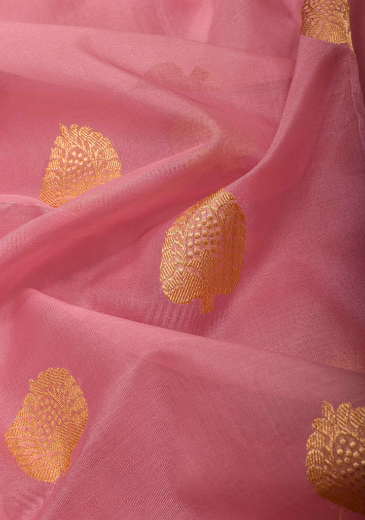 Thistle Pink Banarasi Kora Silk Saree with Sona Rupa Chand Tara Buttas | SILK MARK CERTIFIED
