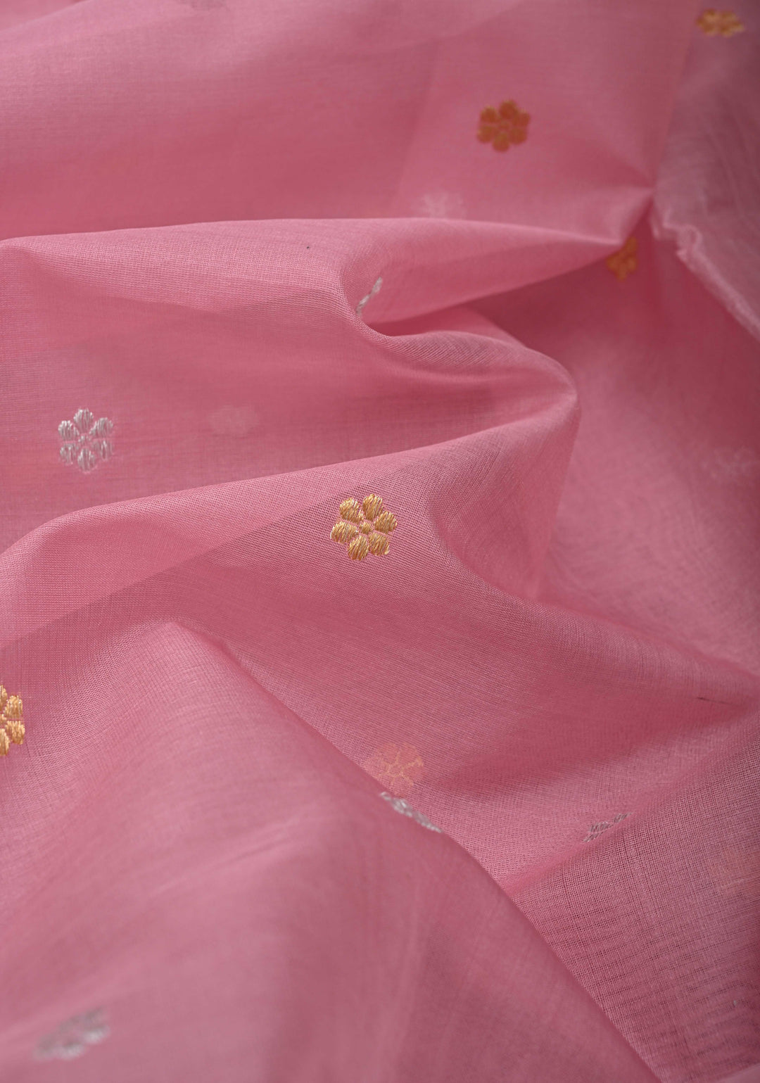 Pink Pure Banarasi Kora Silk Saree with Chunri Buttas and Paisley Grand Pallu | SILK MARK CERTIFIED