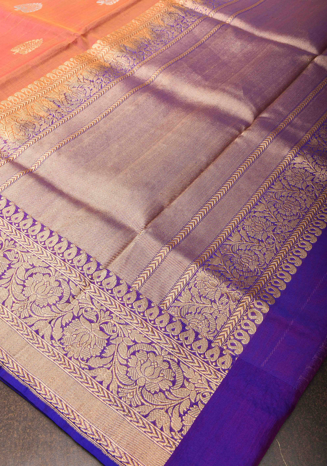 Mustard Dual tone Banarasi Kora Silk Saree with Sona Rupa Buttas and Ganga Jamuna Border | SILK MARK CERTIFIED