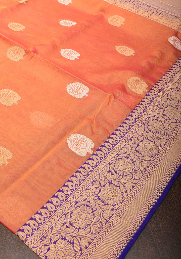 Mustard Dual tone Banarasi Kora Silk Saree with Sona Rupa Buttas and Ganga Jamuna Border | SILK MARK CERTIFIED