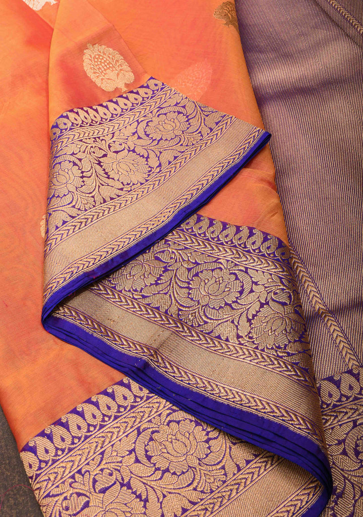 Mustard Dual tone Banarasi Kora Silk Saree with Sona Rupa Buttas and Ganga Jamuna Border | SILK MARK CERTIFIED
