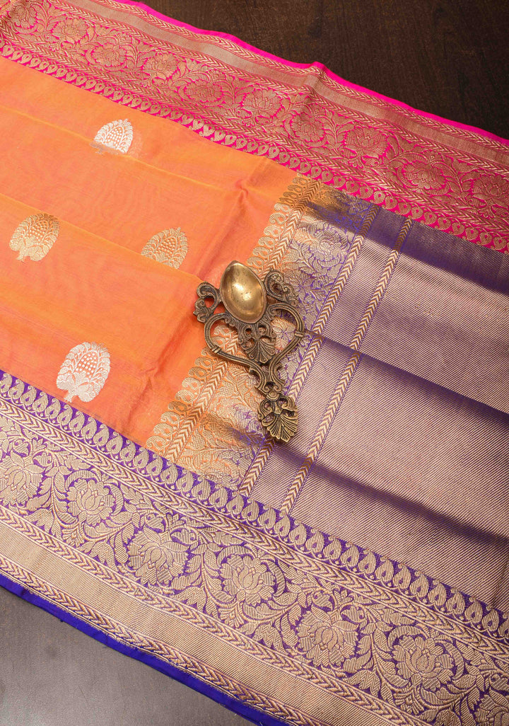 Mustard Dual tone Banarasi Kora Silk Saree with Sona Rupa Buttas and Ganga Jamuna Border | SILK MARK CERTIFIED