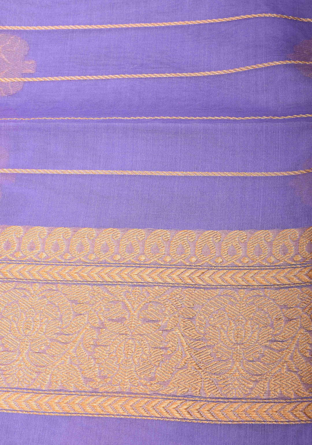 Pastel Periwinkle Banarasi Pure Kora Silk Saree with Damask Buttas and Zari Border | SILK MARK CERTIFIED | SHOBITAM