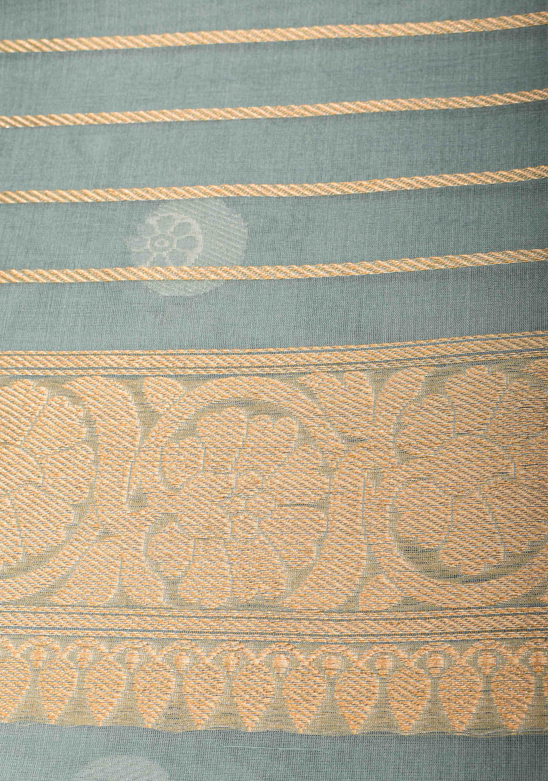 Sage Green Pure Kora Silk Banarasi Saree with Iconic Chand Tara Butta and zari border | SILK MARK CERTIFIED