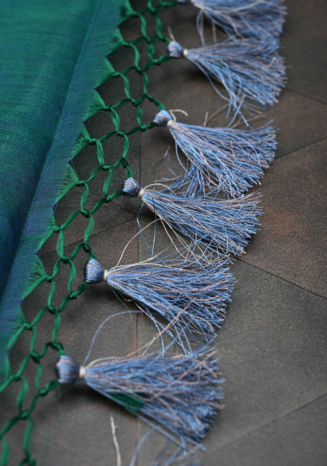 Exquisite Banarasi Kora Silk Saree with antique Zari Motifs and Border in Peacock blue And Green Dual Tone  | SILK MARK CERTIFIED