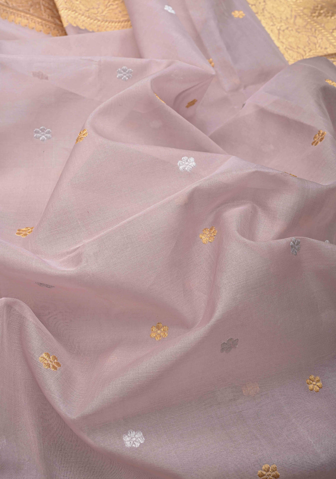 Taupe Banarasi Kora Silk Saree with Sona Rupa Floral Buttas and Zari Border | SILK MARK CERTIFIED