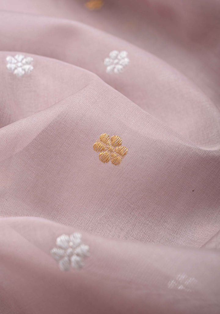 Taupe Banarasi Kora Silk Saree with Sona Rupa Floral Buttas and Zari Border | SILK MARK CERTIFIED