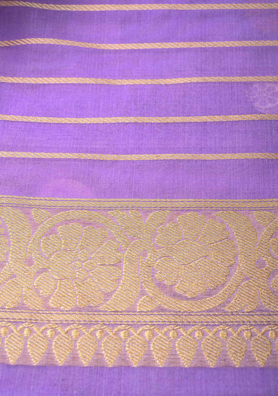 Lavender Banarasi Kora Silk Saree with Sona Rupa Chand Tara Buttas and Zari Border | SILK MARK CERTIFIED