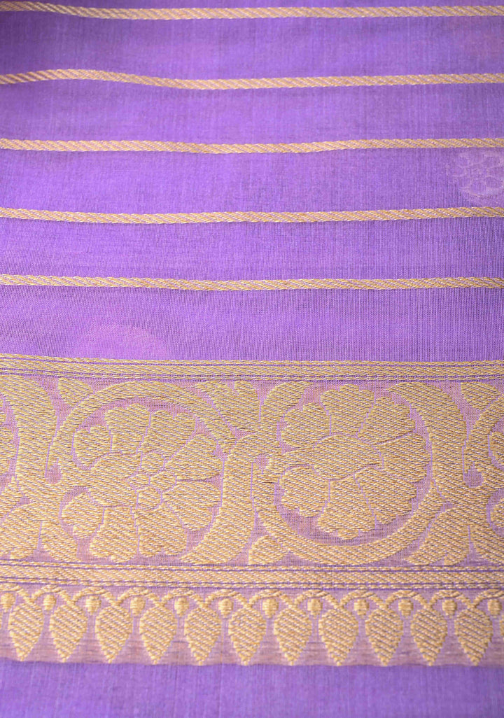 Lavender Banarasi Kora Silk Saree with Sona Rupa Chand Tara Buttas and Zari Border | SILK MARK CERTIFIED