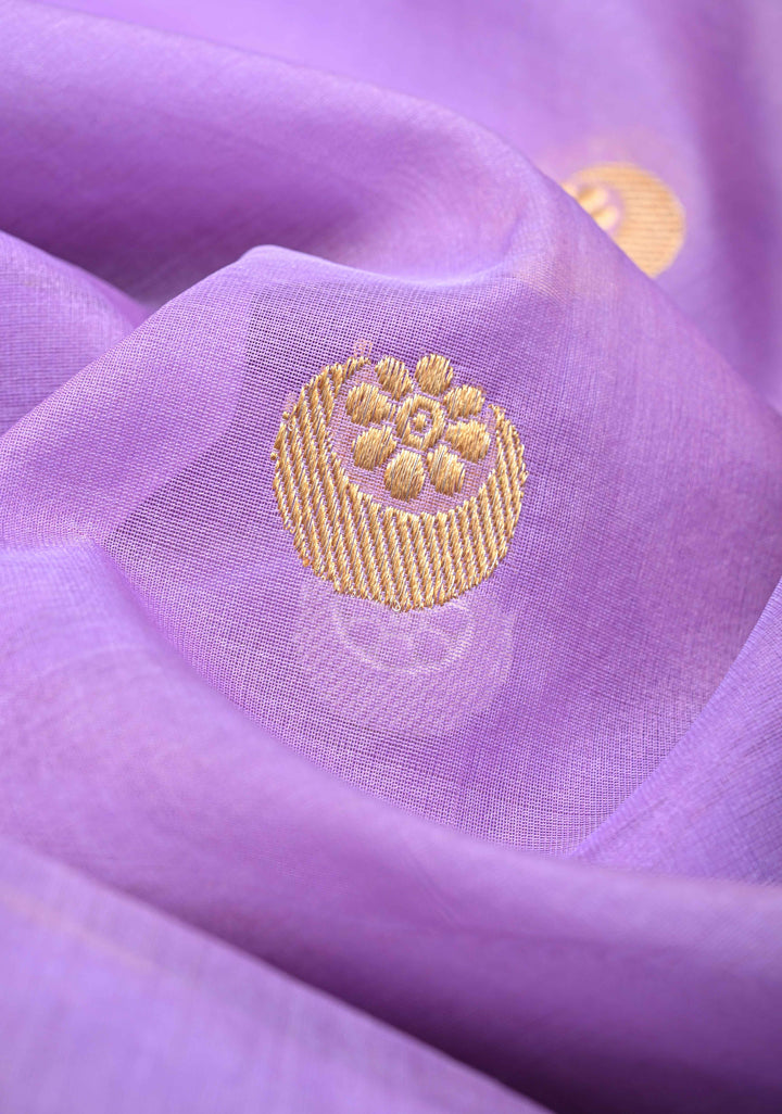 Lavender Banarasi Kora Silk Saree with Sona Rupa Chand Tara Buttas and Zari Border | SILK MARK CERTIFIED