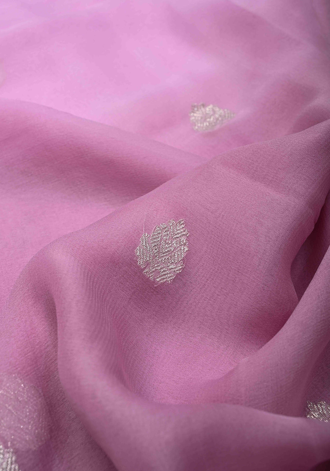 Shades of pink Ombre Banarasi Pure Silk Chiffon Saree with Zari Buttas And Zari Border | SILK MARK CERTIFIED
