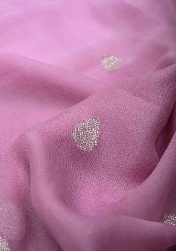 Shades of pink Ombre Banarasi Pure Silk Chiffon Saree with Zari Buttas And Zari Border | SILK MARK CERTIFIED