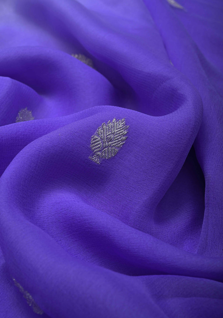 Ombre Pure Silk Banarasi Chiffon Saree in Shades of Blue Color with Zari Border | SILK MARK CERTIFIED