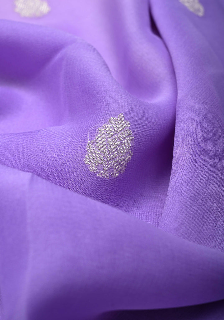 Ombre Pure Silk Banarasi Chiffon Saree in Shades of Pink Purple and Soft Lavender Color with Zari Border | SILK MARK CERTIFIED