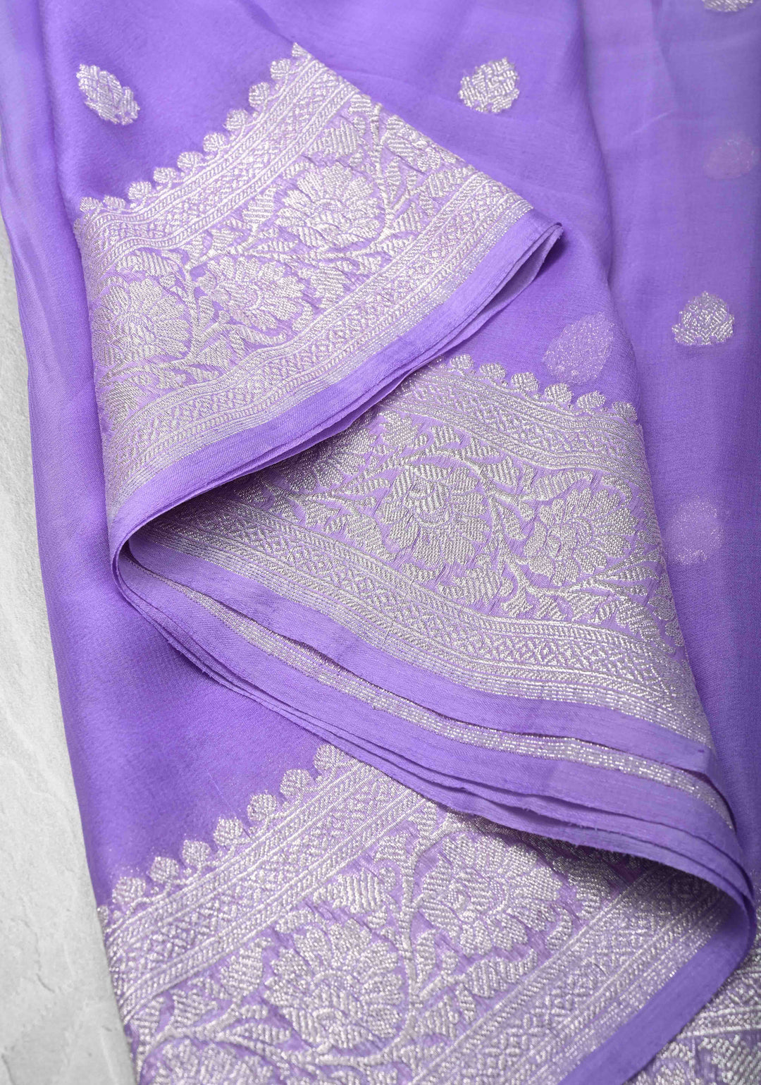 Ombre Pure Silk Banarasi Chiffon Saree in Shades of Pink Purple and Soft Lavender Color with Zari Border | SILK MARK CERTIFIED