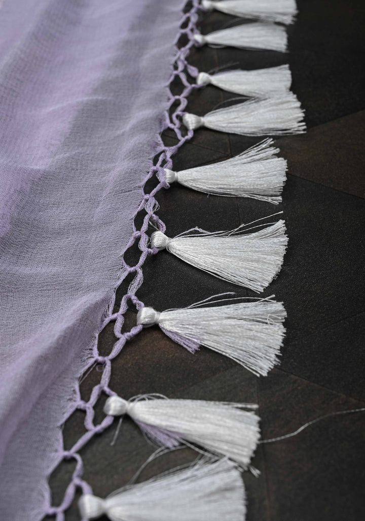 Dusty Lilac Pure Chiffon Silk Saree with Silver tone Zari Buttas and Border | SILK MARK CERTIFIED