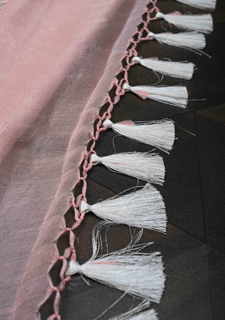 Dusty Rose Pure Chiffon Silk Saree with Silver Zari Buttas and Border | SILK MARK CERTIFIED
