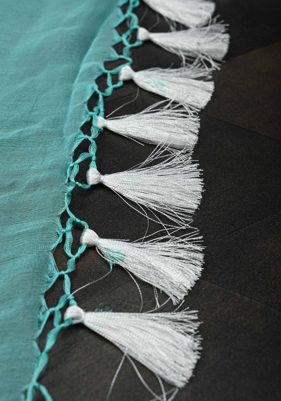 Lagoon blue Pure Chiffon Silk Saree with Silver tone Zari Buttas and Border | SILK MARK CERTIFIED