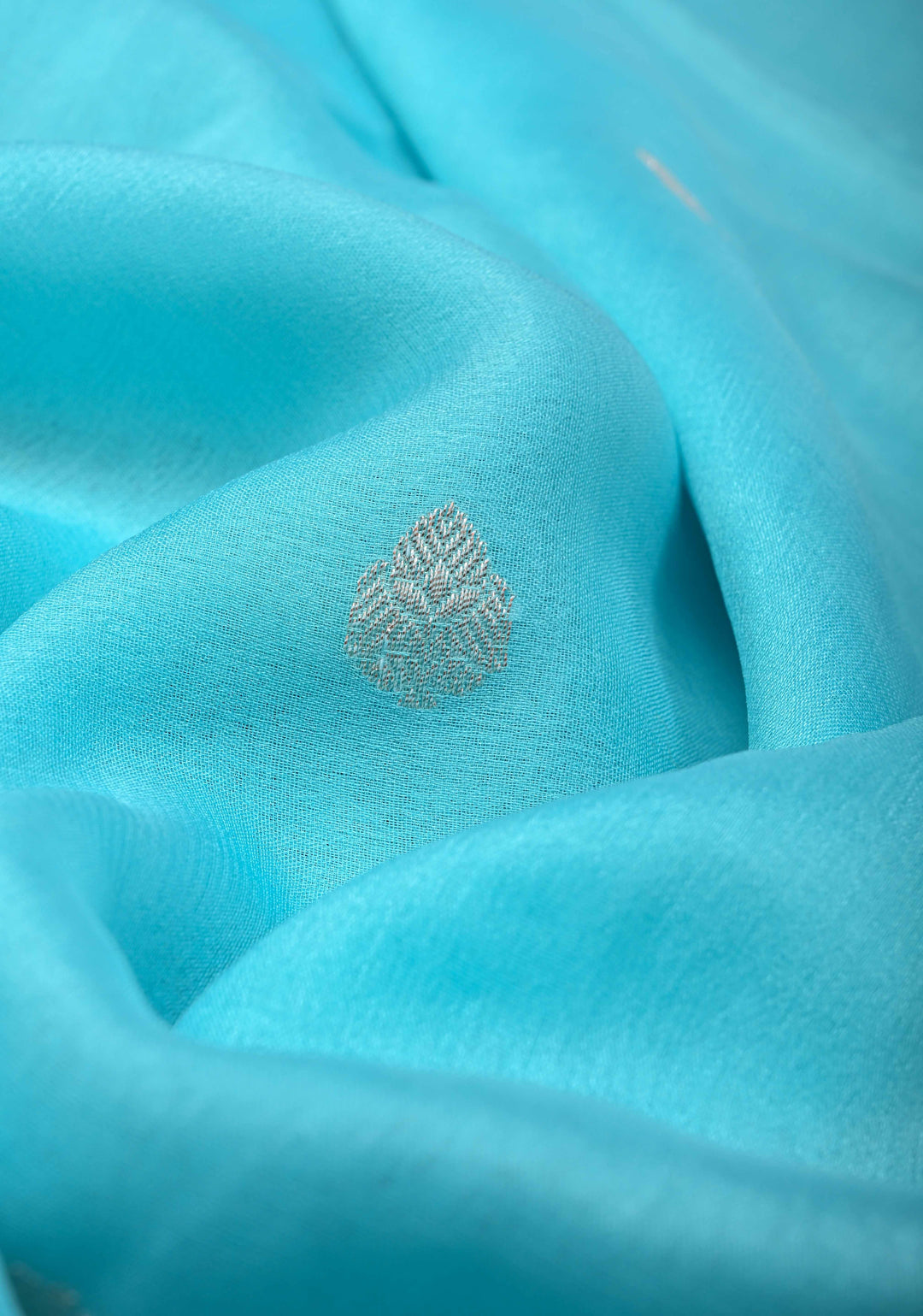Sky Blue Pure Chiffon Silk Saree with Silver tone Zari Buttas and Border | SILK MARK CERTIFIED