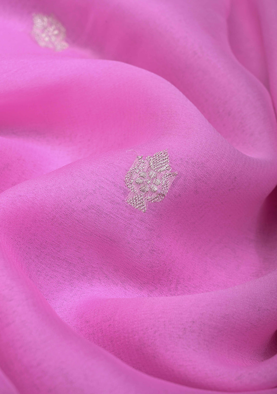 Thistle Pure Chiffon Silk Saree with Silver tone Zari Buttas and Border | SILK MARK CERTIFIED