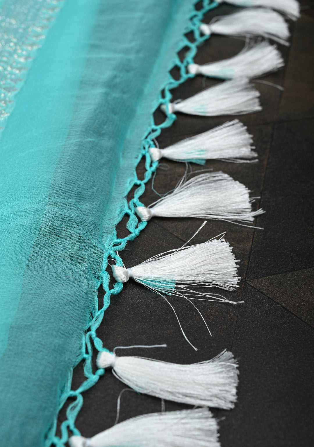 Aqua Blue Pure Chiffon Silk Saree with Silver tone Zari Buttas and Border | SILK MARK CERTIFIED